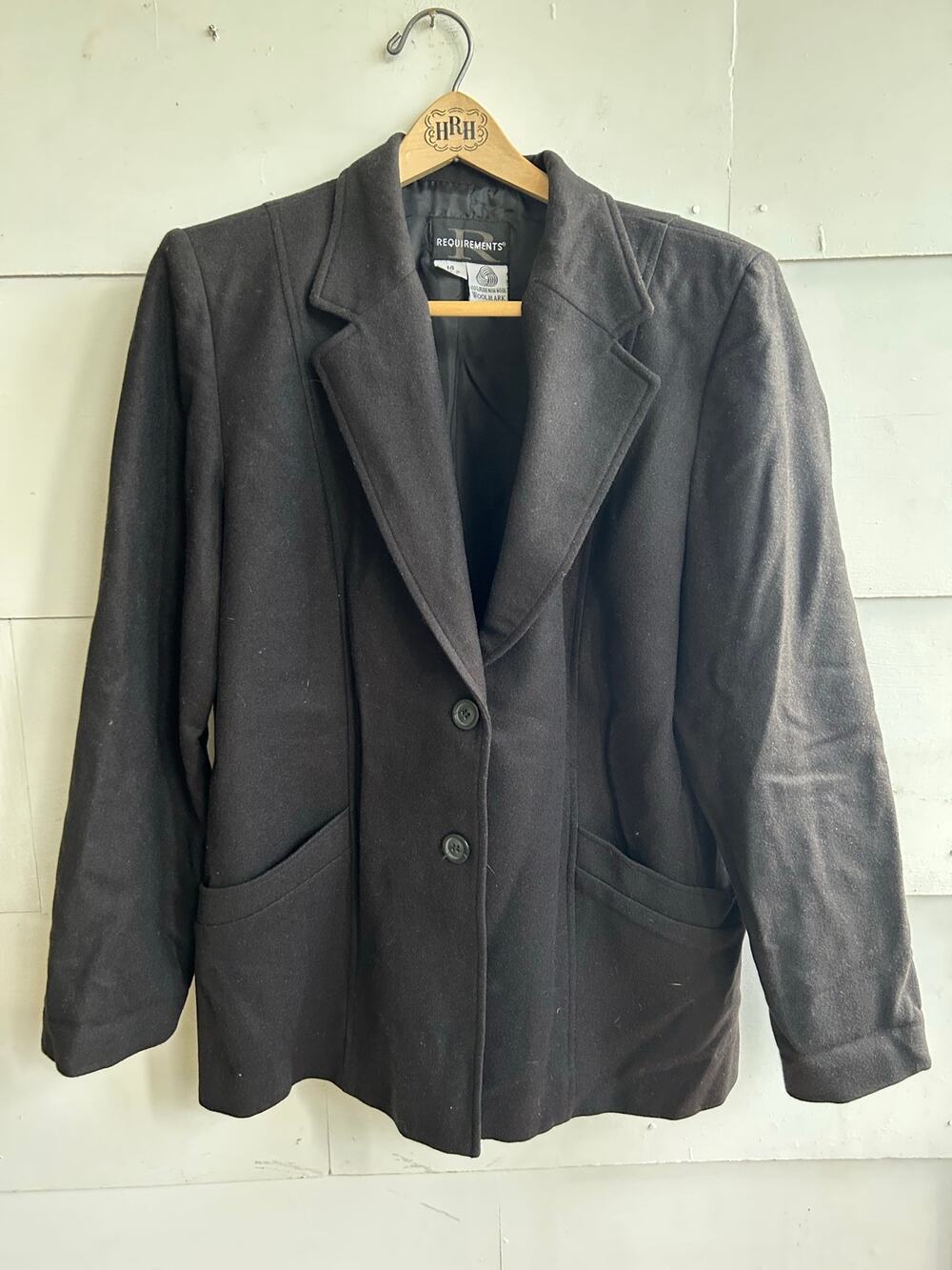 100% Wool Size 14 Women's Blazer Suite Top Jacket Black